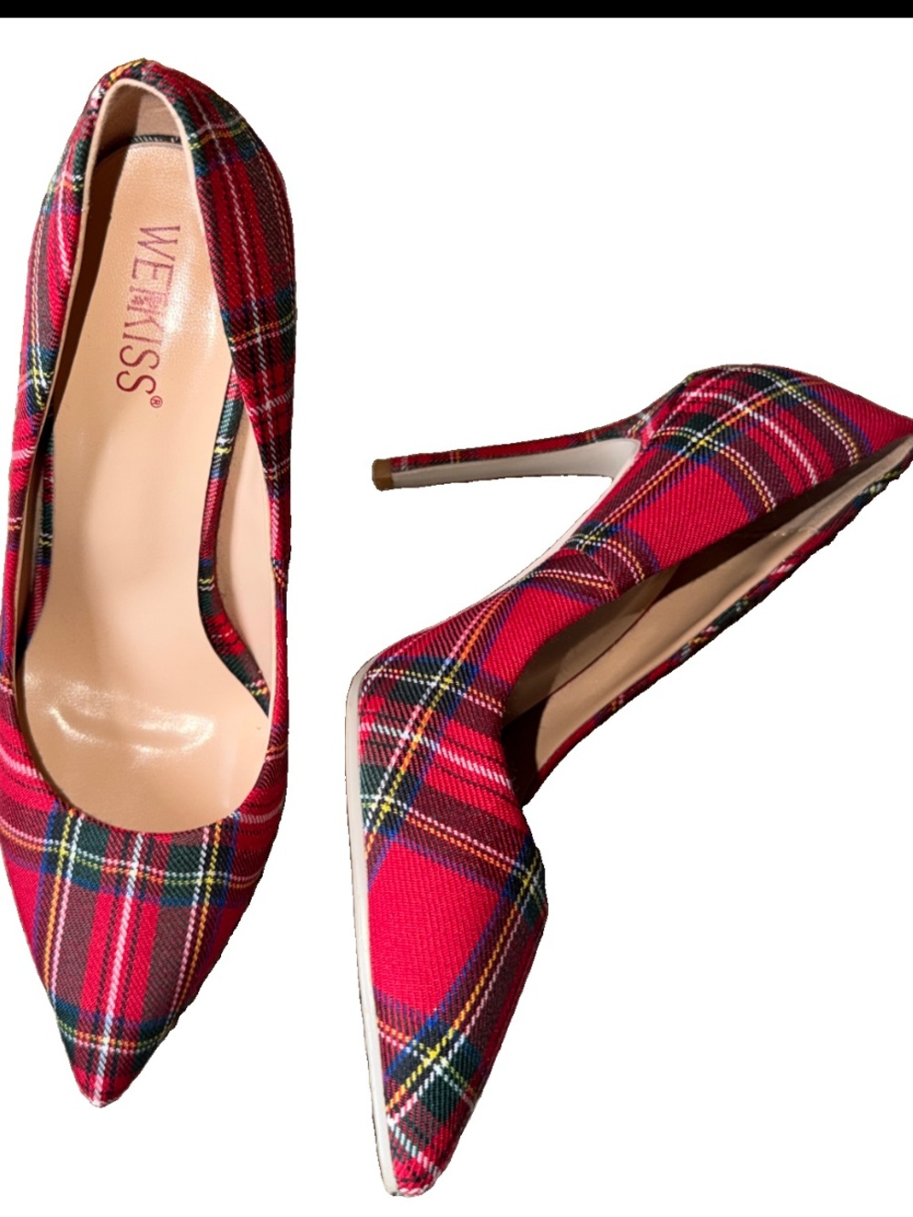 Wetkiss RED green White PLAID Pumps Stiletto HIGH Heels Pointed Toe Womens 8, 38